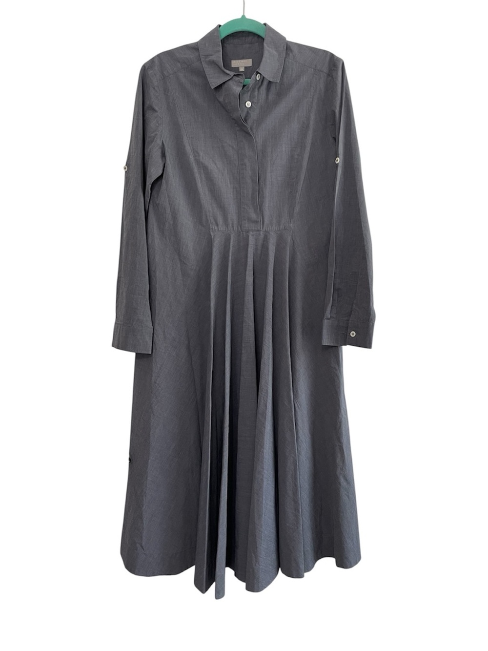 Margaret Howell 100% Cotton Blue-Gray Shirt Dress Pleated Minimalist Luxury